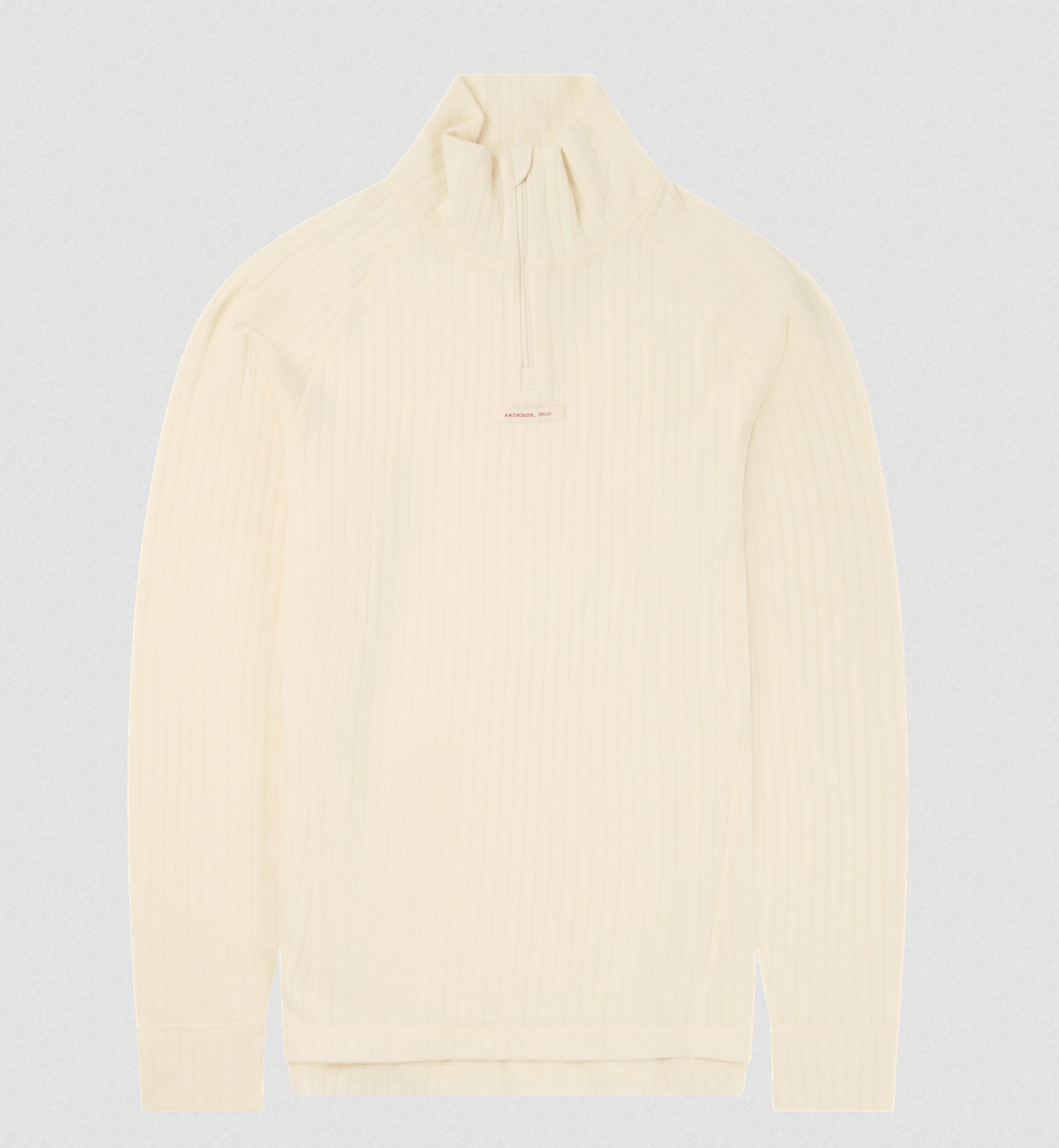A cream-colored ribbed long-sleeve quarter-zip pullover sweater with a small pink 'BONSAI CULT' logo on the chest, displayed on a light gray background.