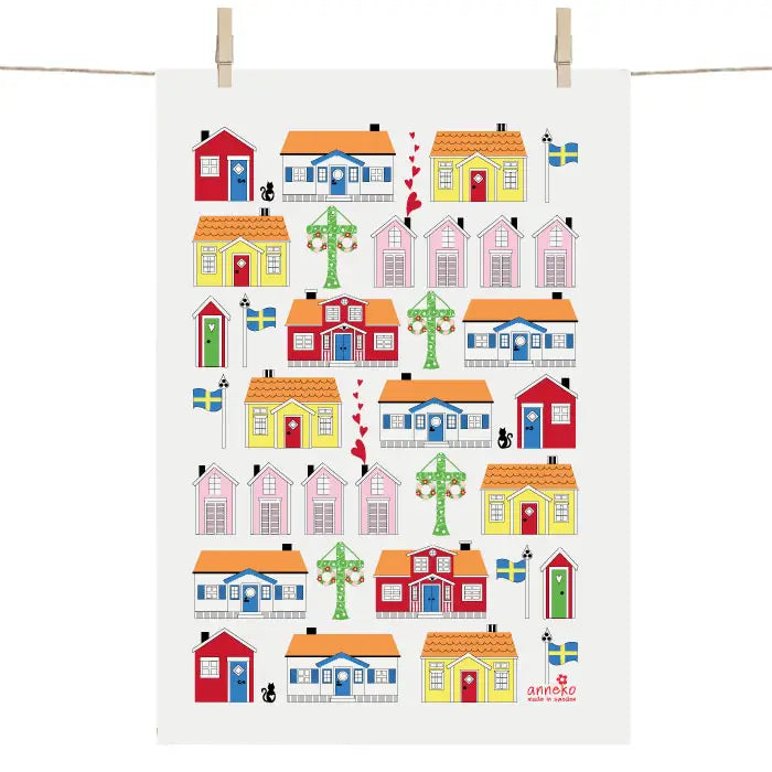 Anneko Design Sweden Tea Towels, Kitchen Towel, Cotton, Linen, Made in Sweden, Swedish Icons, Cottages, Made in Sweden