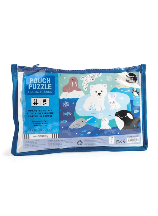 Designed with extra-thick pieces for children two and older. Ingela Arrhenius has illustrated an underwater look at a porpoise, sea turtle, sea star, seahorse, fish, and kelp, all brightly colored. If you prefer a frosty adventure featuring adorable polar pals go for the Artic set. The convenient pouch keeps pieces together for on-the-go fun, whether at home or during travel. Watch your little one's face light up as they connect each piece.