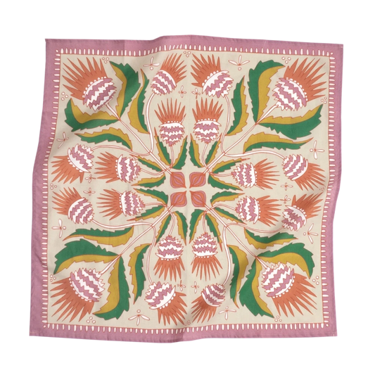 Bandanas that have gorgeous color schemes with fun decorative floral elements that will look great on an person. Bandanas are incredibly versatile for styling and these are 100% cotton. Find these at Huset Shop on Abbot Kinney in Venice Beach California a scandinavian store for everything you want to shop.
