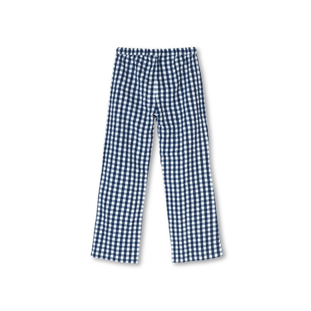Bæk&Bølge Barbara Lounge Pants, Danish Interior Design, Gingham, Blue, Green, Gray, Soft, Lightweight, 100% organic cotton, Stylish loungewear that takes you from indoor to outdoor and day to night. Make of 100% cotton these danish fashion pieces will feel amazing and make your hot days cooler.