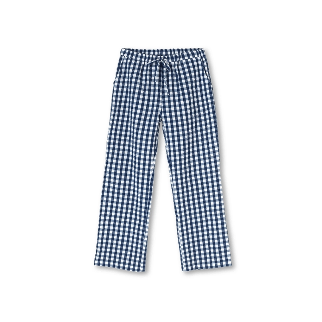Bæk&Bølge Barbara Lounge Pants, Danish Interior Design, Gingham, Blue, Green, Gray, Soft, Lightweight, 100% organic cotton, Stylish loungewear that takes you from indoor to outdoor and day to night. Make of 100% cotton these danish fashion pieces will feel amazing and make your hot days cooler.