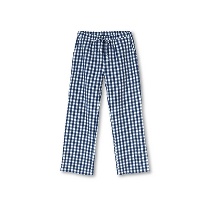 Bæk&Bølge Barbara Lounge Pants, Danish Interior Design, Gingham, Blue, Green, Gray, Soft, Lightweight, 100% organic cotton, Stylish loungewear that takes you from indoor to outdoor and day to night. Make of 100% cotton these danish fashion pieces will feel amazing and make your hot days cooler.