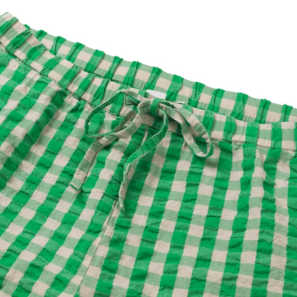 Bæk&Bølge Barbara Lounge Pants, Danish Interior Design, Gingham, Blue, Green, Gray, Soft, Lightweight, 100% organic cotton, Stylish loungewear that takes you from indoor to outdoor and day to night. Make of 100% cotton these danish fashion pieces will feel amazing and make your hot days cooler.
