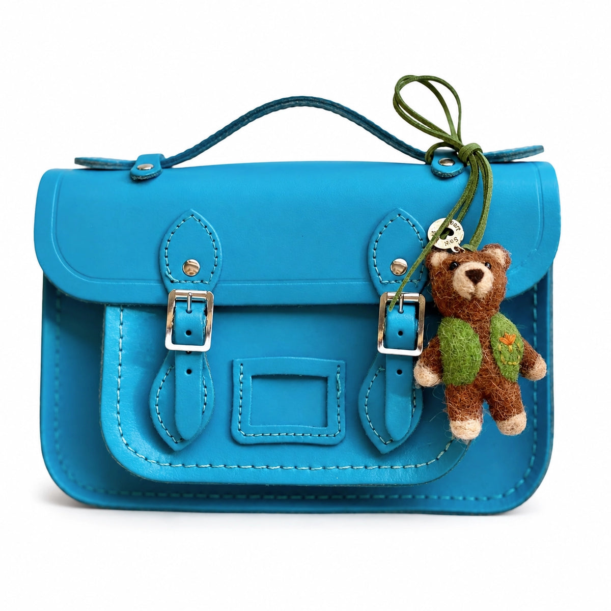 Blue Leather Bag with Bear felt 
