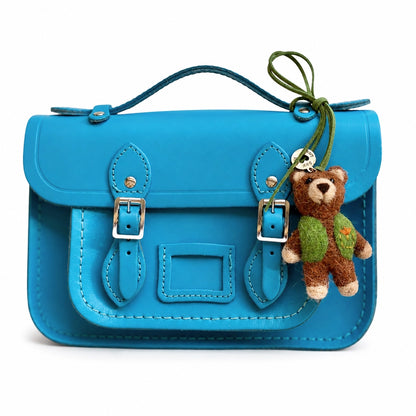 Blue Leather Bag with Bear felt 