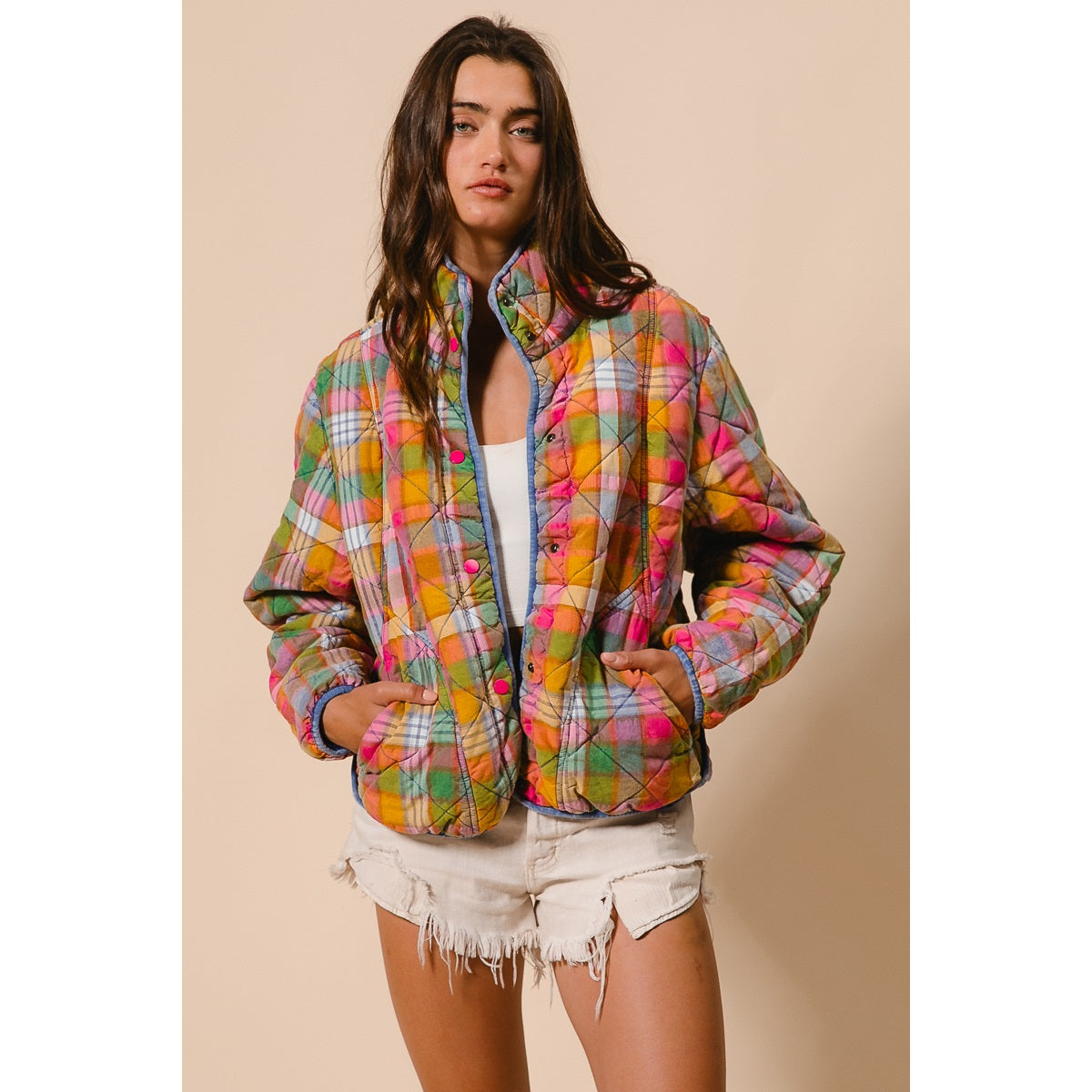 Colorful Plaid Quilted Jacket
