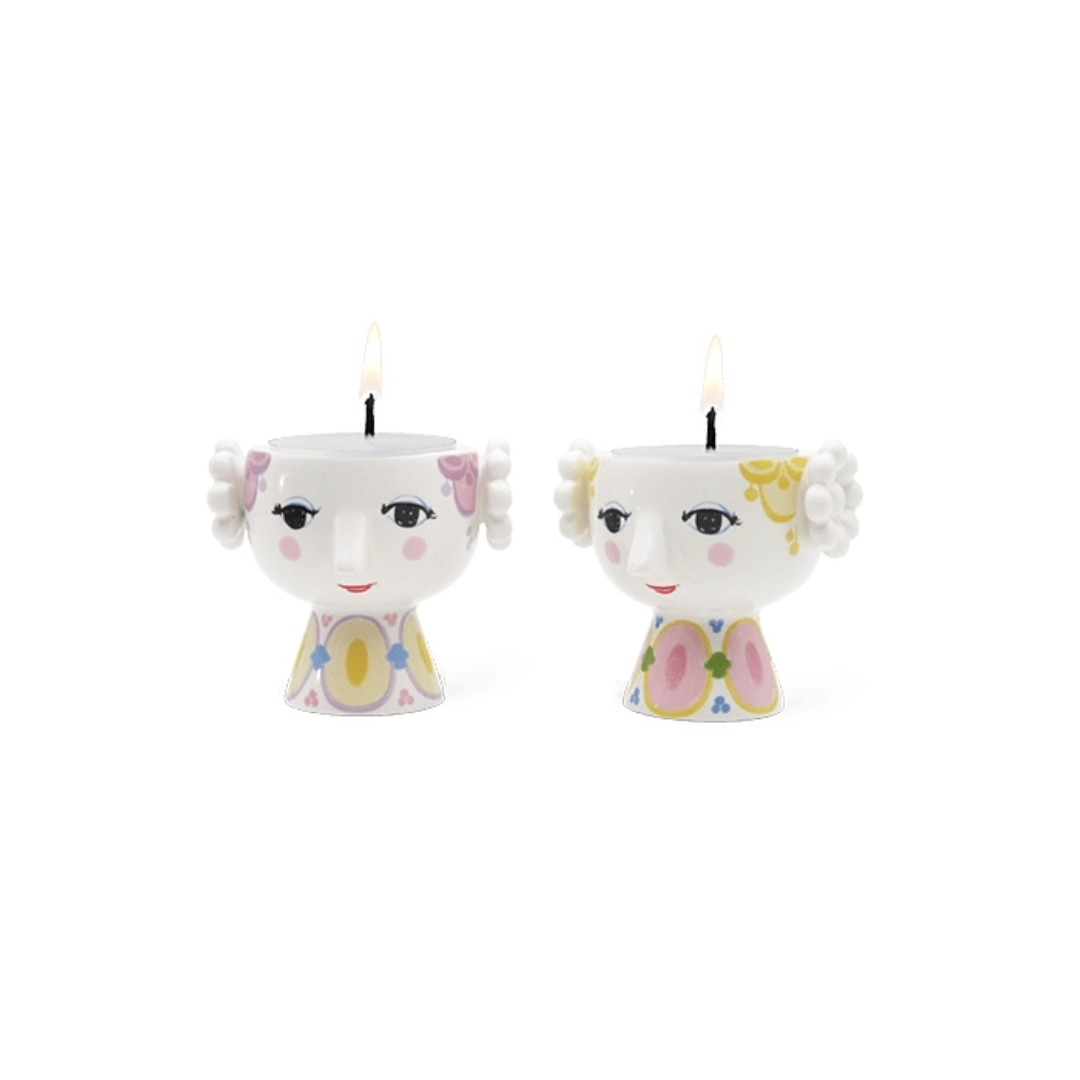 Bjørn Wiinblad Eva Tealight Holders - Set of 2, Egg Cup, Face, Classics, Colorful, Fun, Danish Classics