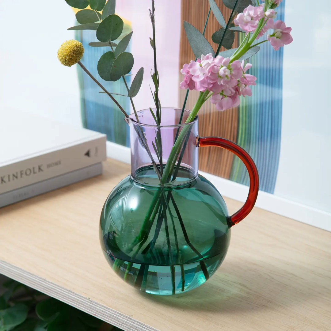 Glass Jug Large, Color-block, Colorful, Fun, Vase, Carafe