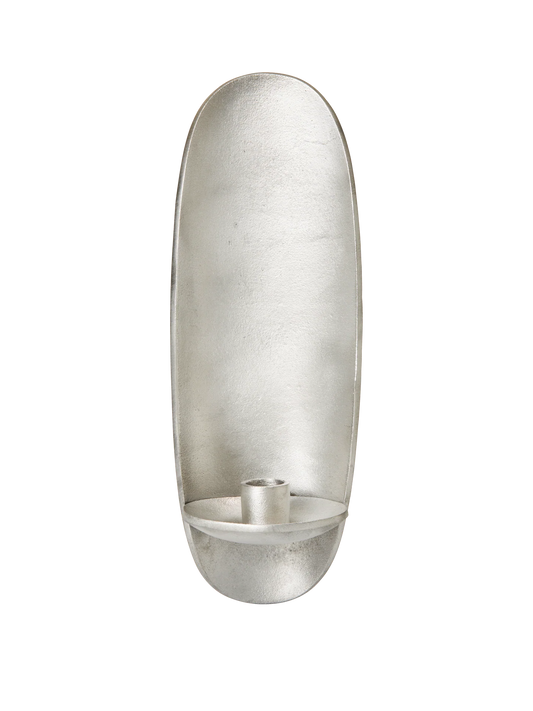 Silver wall-mounted candle holder on a white background