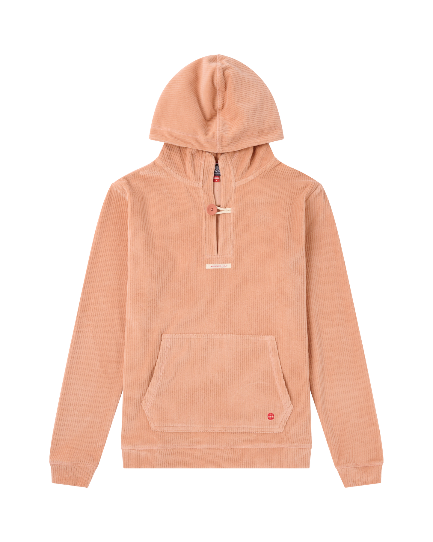 Beige hoodie with a front pocket on a white background