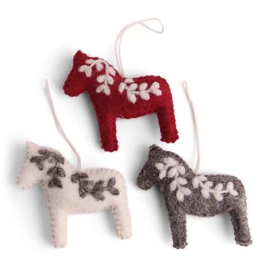Felt handmade dala horses Swedish and Scandinavian Design