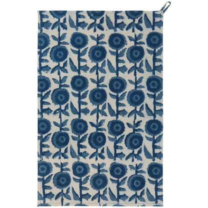 Towel with blue floral pattern on a white background