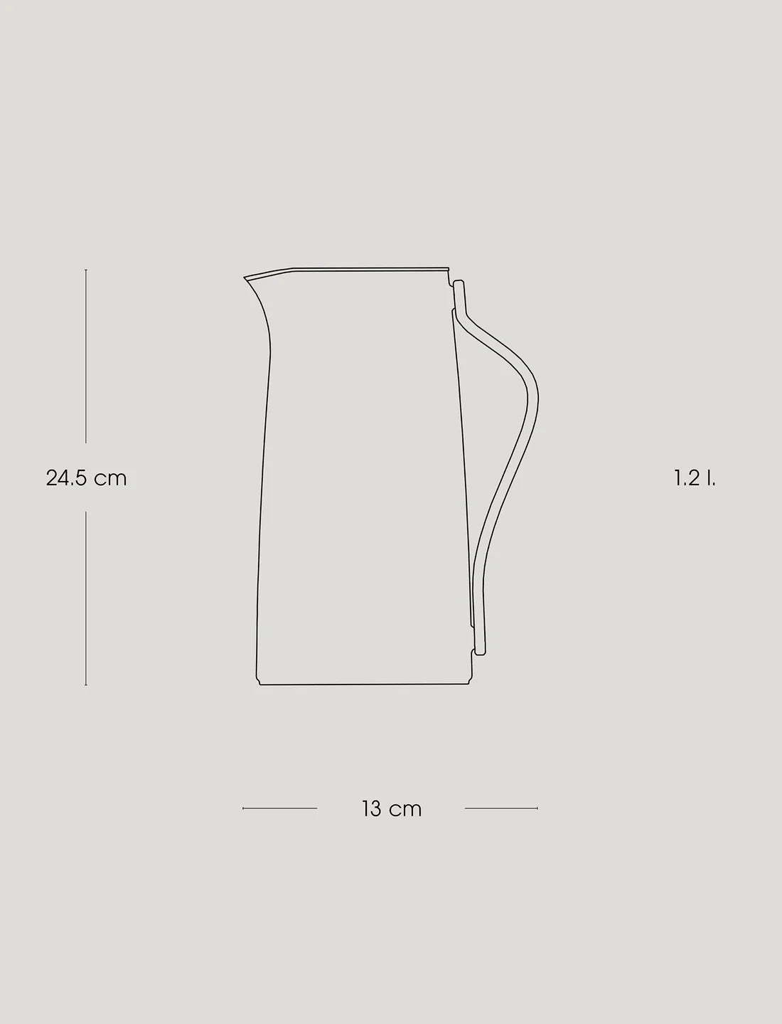 Measurement chart of a pitcher with dimensions on a gray background