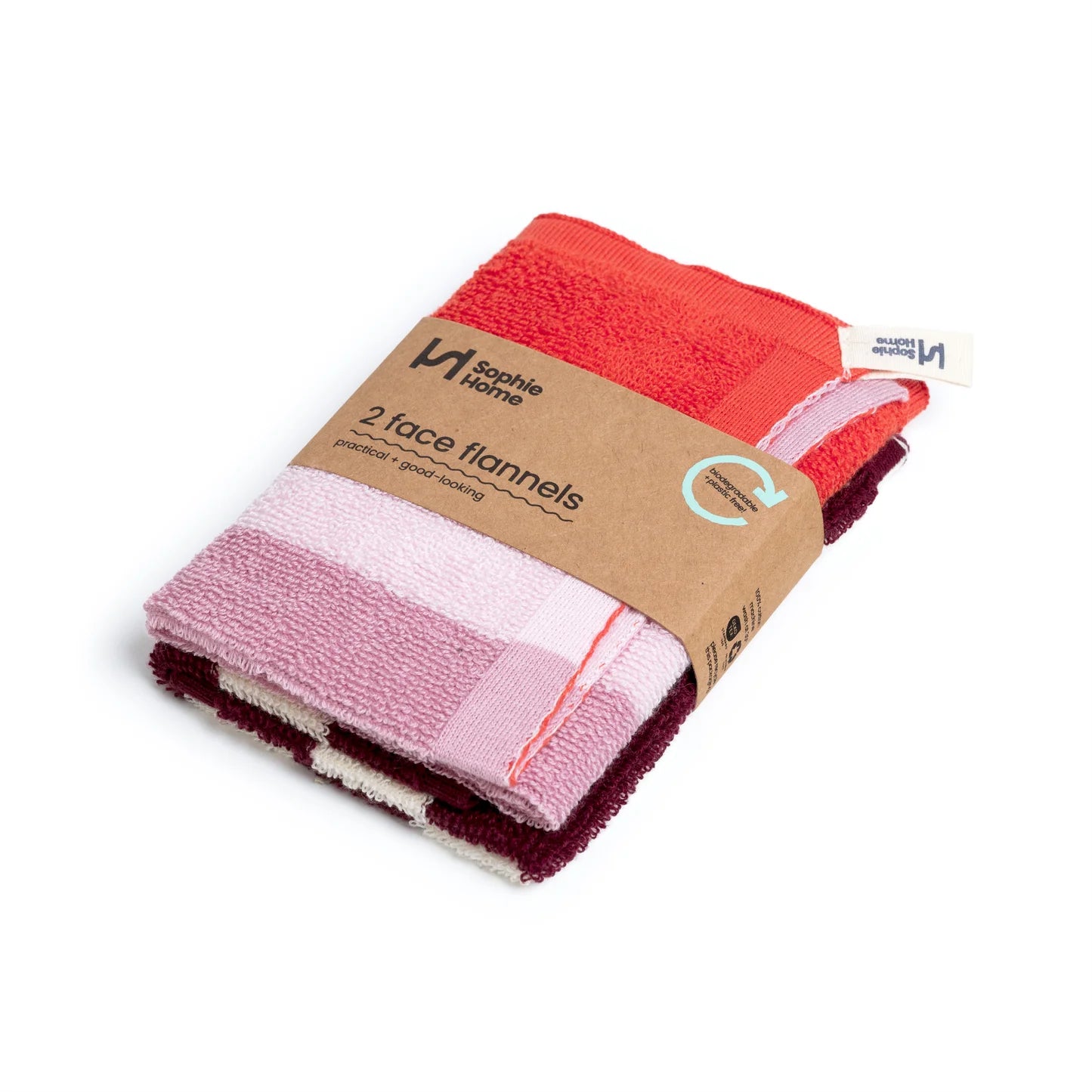 Pack of face flannels with a visible brand label on a white background