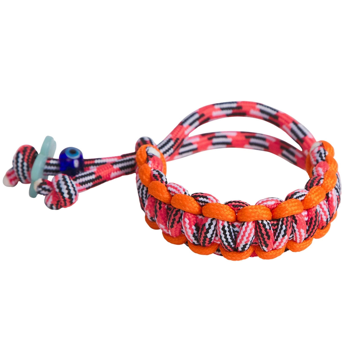Colorful braided bracelet with a white background