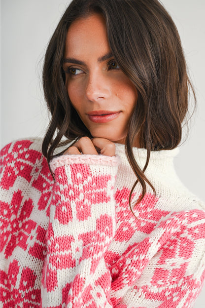 Floral Fair Isle Mock Neck Sweater