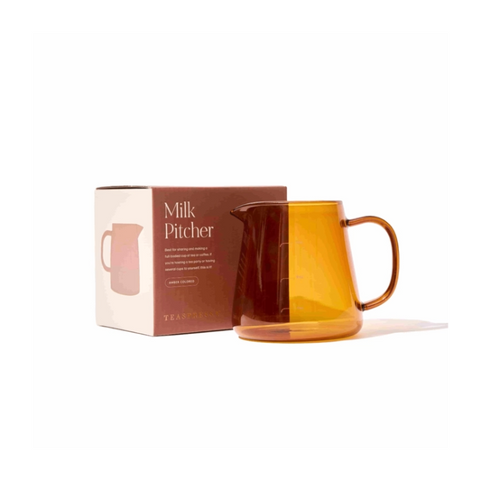 Glass Milk Frothing and Pouring Pitcher, Latte Art, Barista, Scandinavian Living, Amber