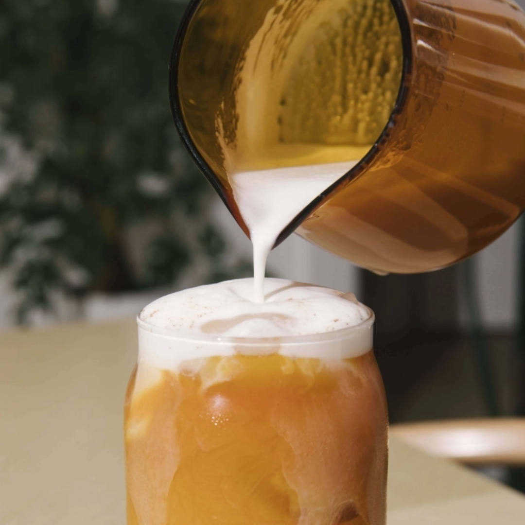 Glass Milk Frothing and Pouring Pitcher, Latte Art, Barista, Scandinavian Living, Amber