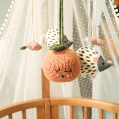 Hanging Clementine Rattle Toy, Lambswool, Ethically sourced, Baby, newborn room decor, orange