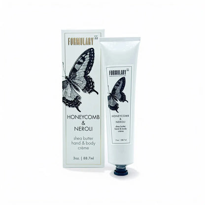 A convenient size that's TSA carry-on approved and perfect for customers who want to take their favorite scents 'on-the-go. Each tube comes elegantly packaged in a gift box designed specifically for its fragrance, featuring the signature black and white botanical designs that define the Formulary 55 aesthetic. This attractive packaging makes it ideal for gifting occasions and impulse purchases. This lightweight hand creme contains 5% shea butter. It's perfect for anyone who wants a rich moisturizer without 