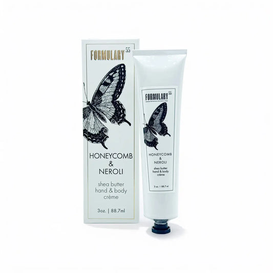 A convenient size that's TSA carry-on approved and perfect for customers who want to take their favorite scents 'on-the-go. Each tube comes elegantly packaged in a gift box designed specifically for its fragrance, featuring the signature black and white botanical designs that define the Formulary 55 aesthetic. This attractive packaging makes it ideal for gifting occasions and impulse purchases. This lightweight hand creme contains 5% shea butter. It's perfect for anyone who wants a rich moisturizer without 