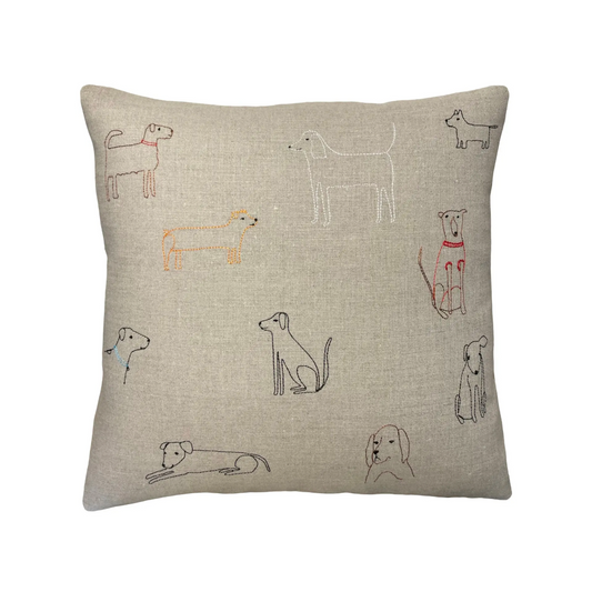 Dogs Pillow, Throw, Playful, Embroidered