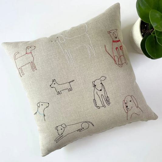 Dogs Pillow, Throw, Playful, Embroidered