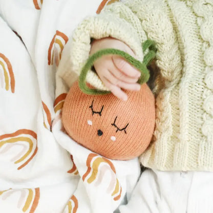 Hanging Clementine Rattle Toy, Lambswool, Ethically sourced, Baby, newborn room decor, orange