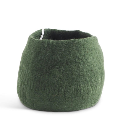 Green textured pot on a white background