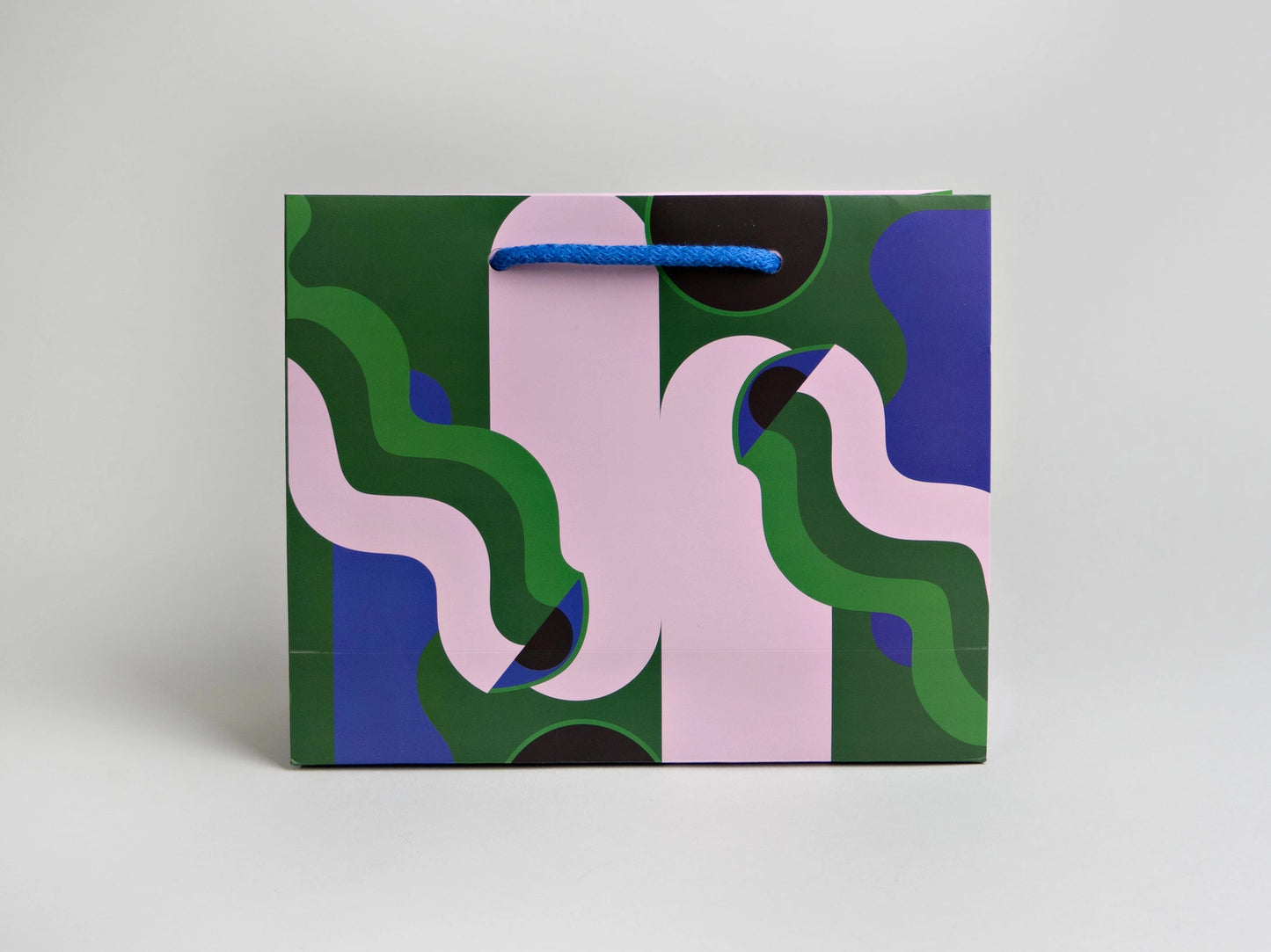 Colorful abstract design on a rectangular box with a white background