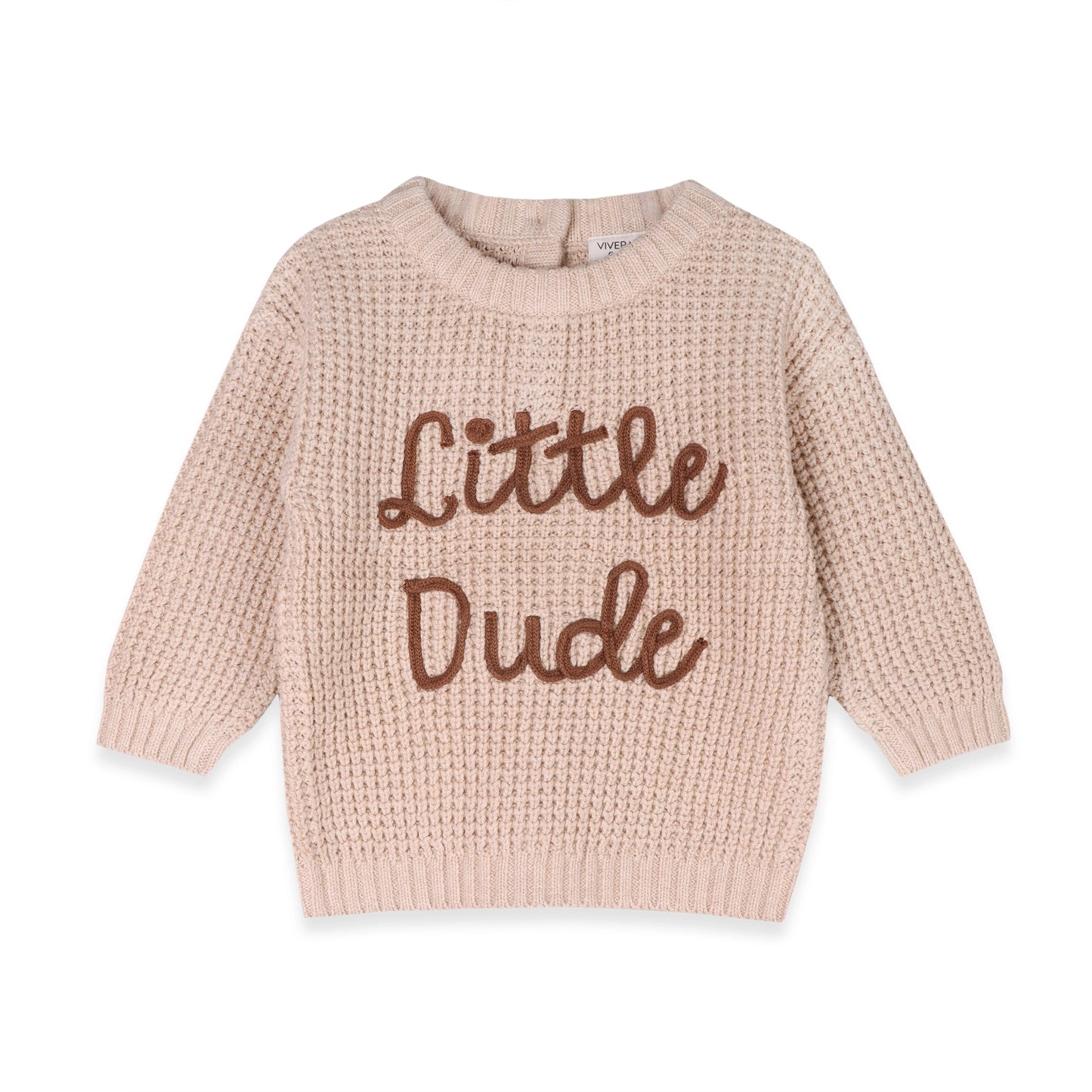 baby pullover is crafted in a cozy thermal waffle knit and finished with “Little Dude” embroidered in a raised, handwritten-style font