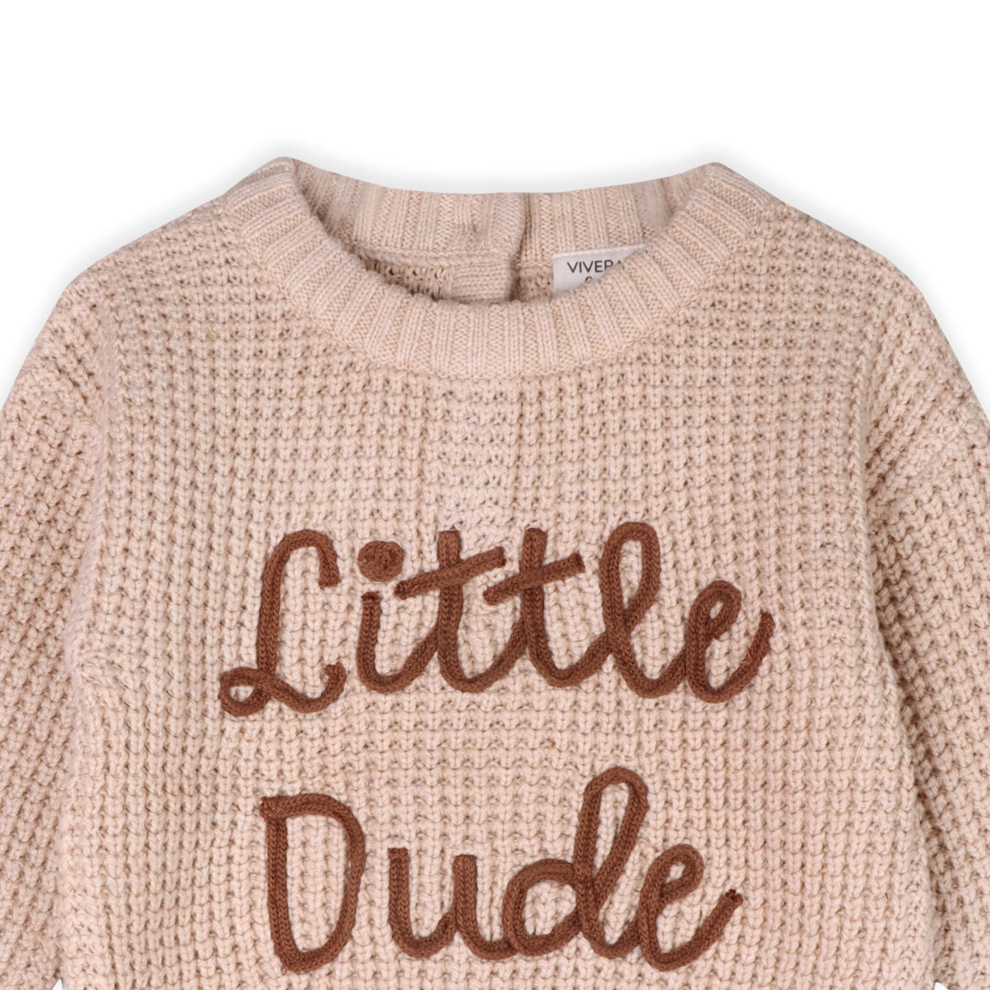 baby pullover is crafted in a cozy thermal waffle knit and finished with “Little Dude” embroidered in a raised, handwritten-style font