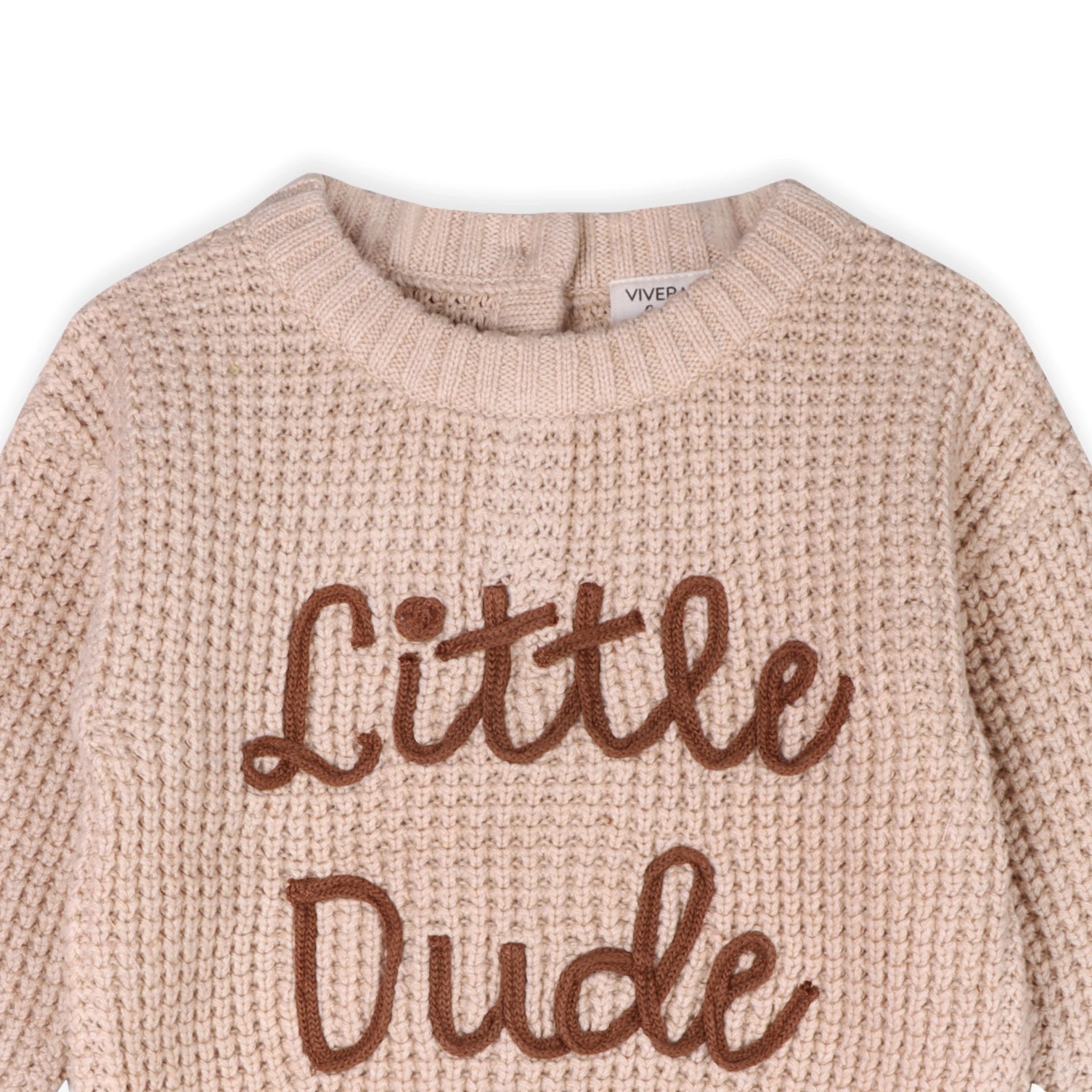 baby pullover is crafted in a cozy thermal waffle knit and finished with “Little Dude” embroidered in a raised, handwritten-style font