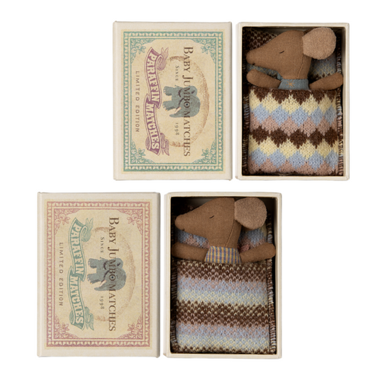 Maileg Sleepy Wakey Baby Mouse in Matchbox