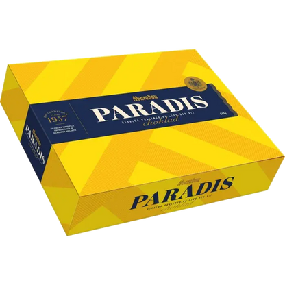 Yellow box of Paradis chocolate bars Classic Swedish chocolate praline box that is found in every household during this time of year.