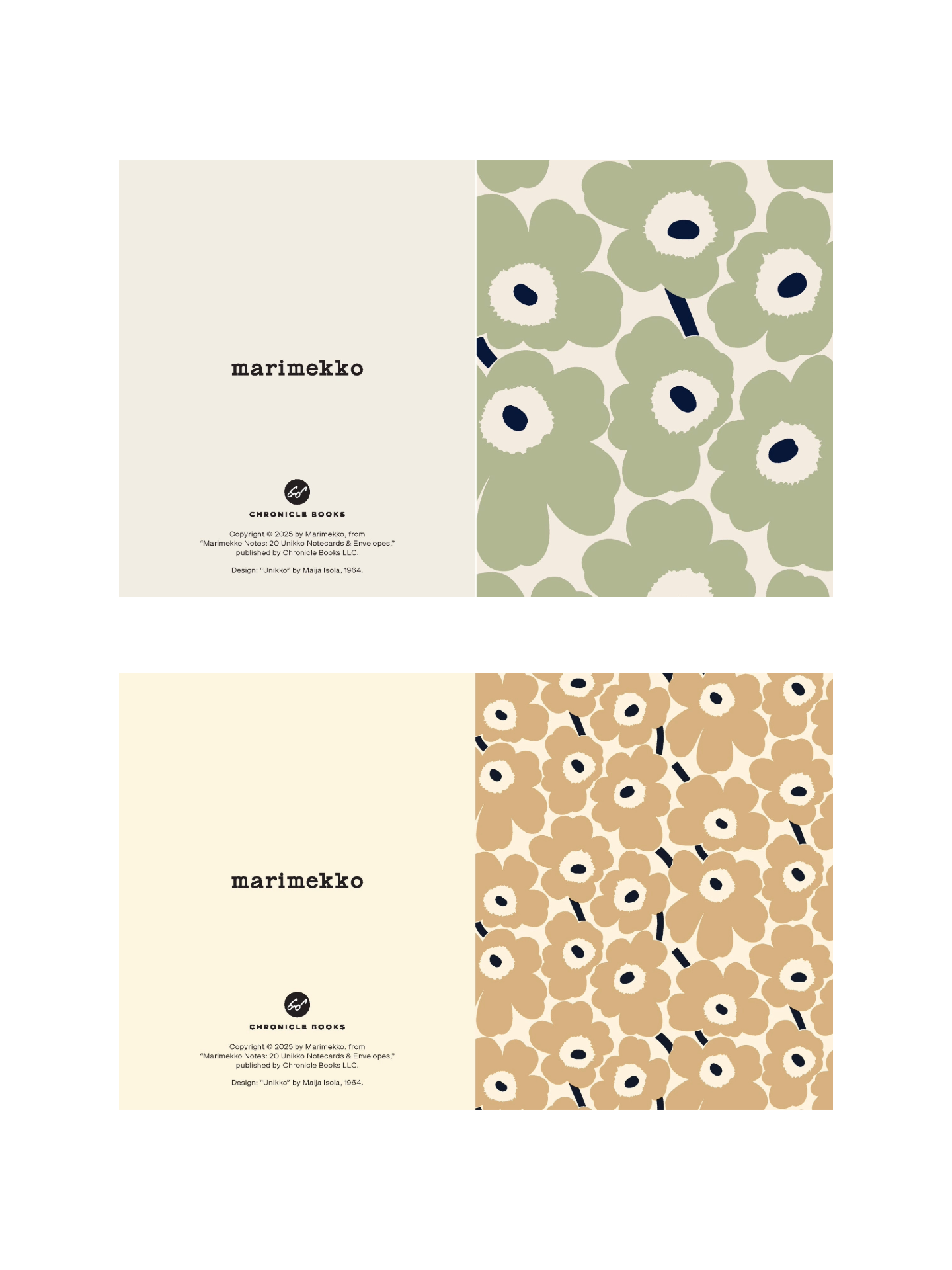 The magic of Marimekko is captured in this deluxe boxed notecard set featuring the design house’s most iconic pattern, Unikko, in a gorgeous soft color palette.

Designed by Maija Isola, the iconic Unikko print is a timeless classic loved by all. This set of twenty charming blank notecards, housed in a matching keepsake box, makes a beautiful gift or self-purchase for the discerning stationery collector.

&nbsp;The assorted cards can be used to share messages of thanks, love, friendship, and care and are al