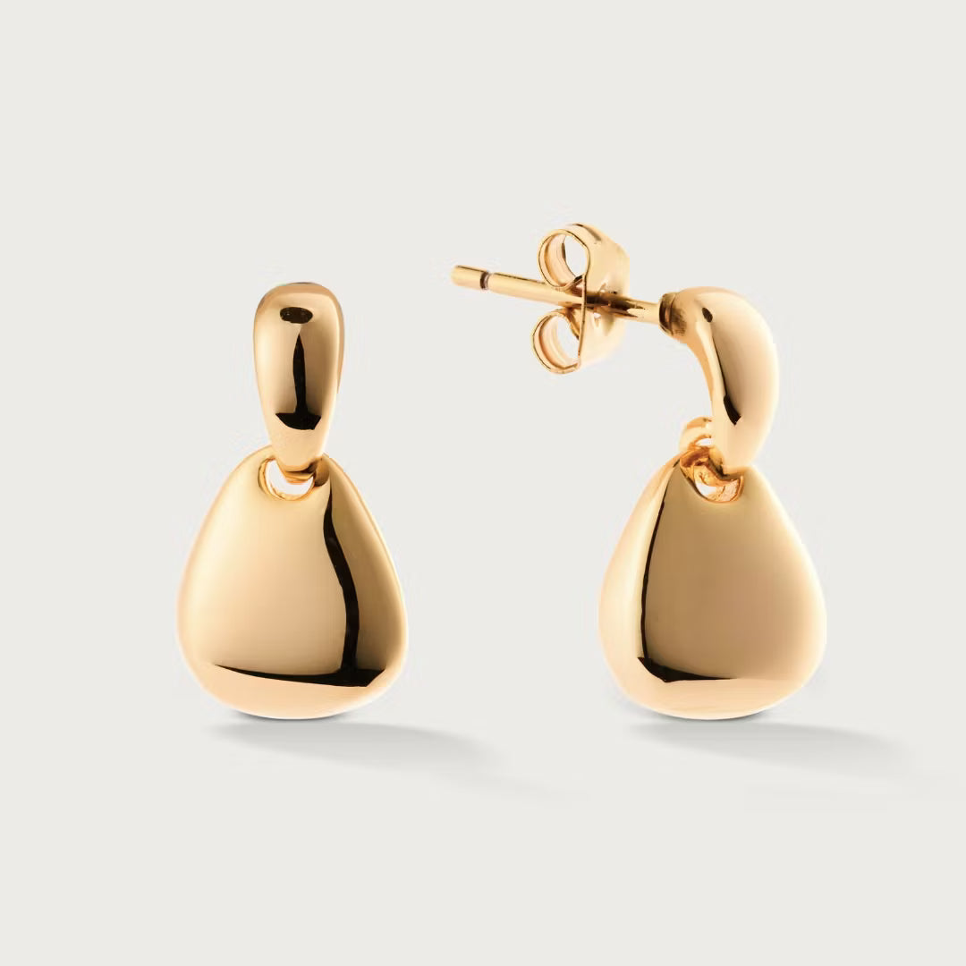 Pair of gold earrings on a light gray background