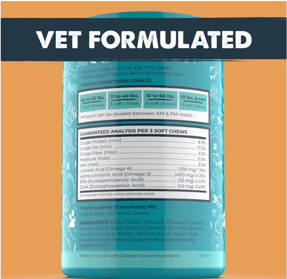 We love our best furry friends so much and using these vet formulated chews will support your dog’s health from the inside out. These premium supplements made with wild-caught salmon oil rich in omega-3 fatty acids, including EPA and DHA. These nutrients are known to help reduce shedding, soothe itchy or flaky skin, and promote a soft, shiny coat. Made in the USA, these chews also contribute to heart, brain, joint, and immune system health.