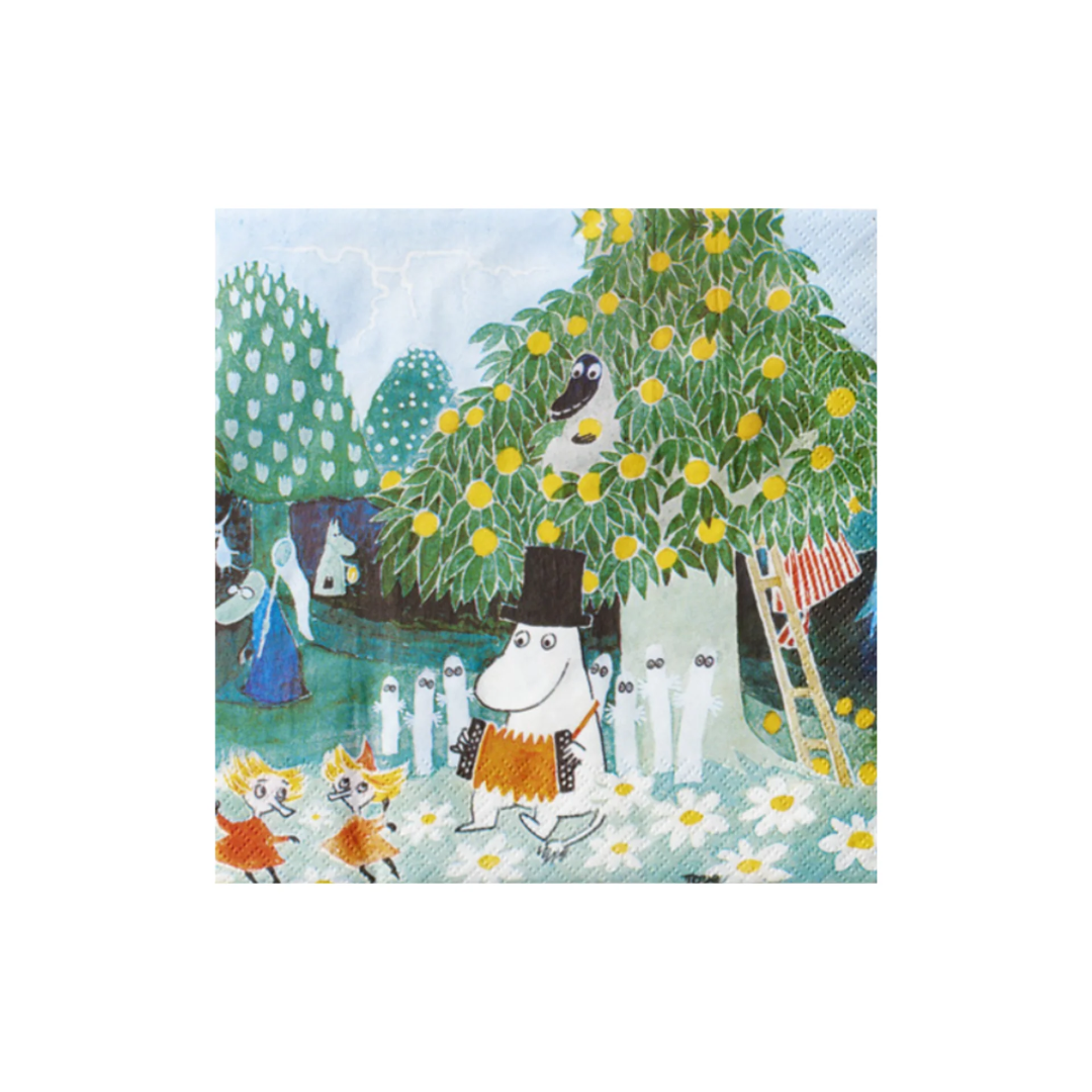 Moomin Lunch Napkins, these are classic Moomin artworks by Tove Jansson. Dress up your table with some Nordic design. These paper napkins are triple-ply and facial-quality, making them the ideal way to add a splash of sophistication and function to your next dinner party or for everyday use.