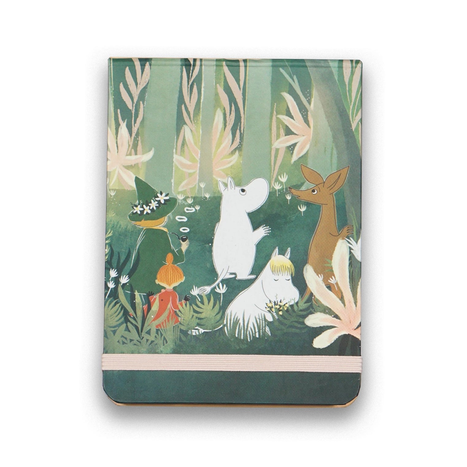 Notebook with a forest design featuring animals on a white background