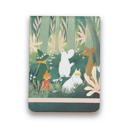 Notebook with a forest design featuring animals on a white background