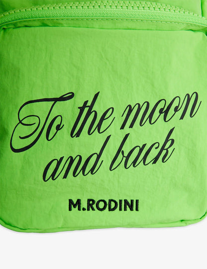 Green bag with 'To the moon and back' text and M.Rodini branding