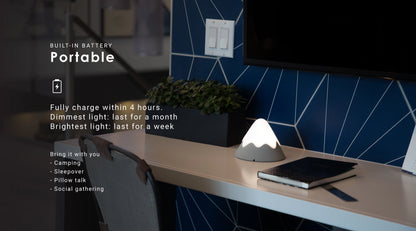 Switch Snow Mountain Lamp in office setting navy tile background