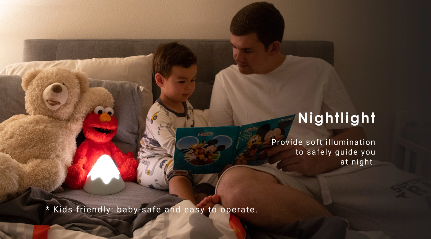 Mountain lamp on child's bed bedtime story bedroom background