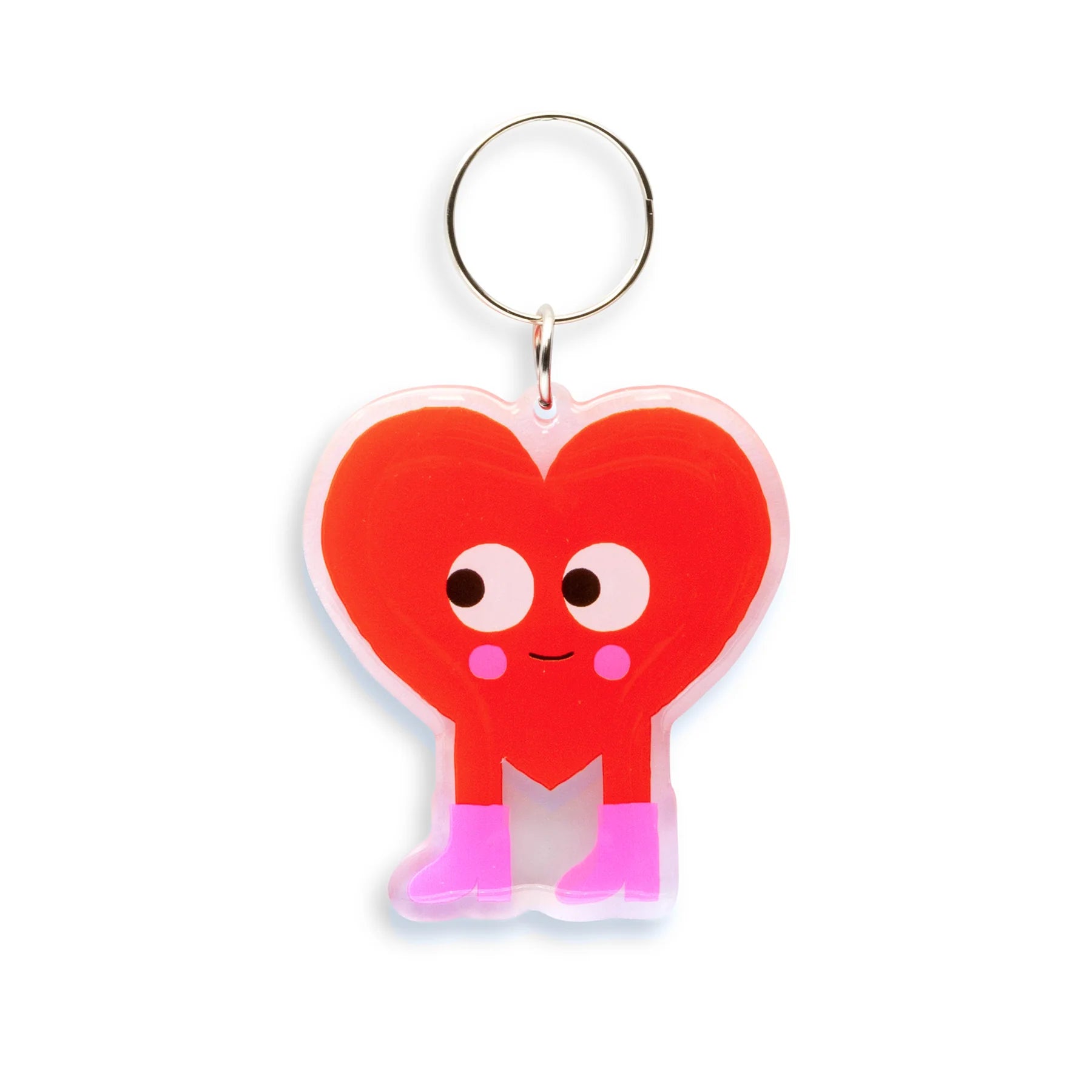 Heart-shaped keychain with a smiling face on a white background