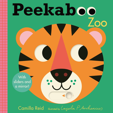 Book cover of 'Peekaboo Zoo' featuring a tiger illustration on a green background.