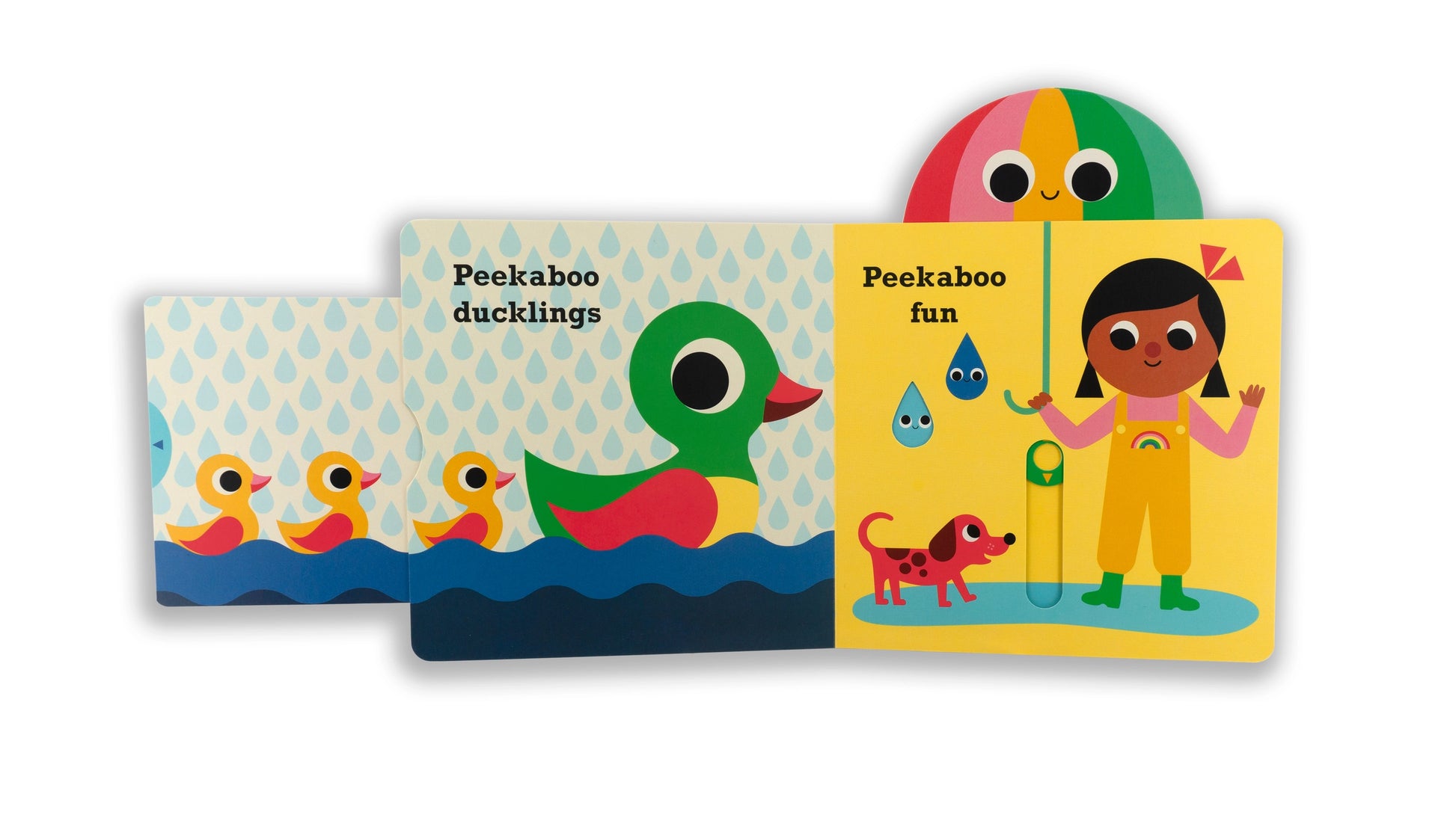 Children's book with duck and girl illustrations on a white background