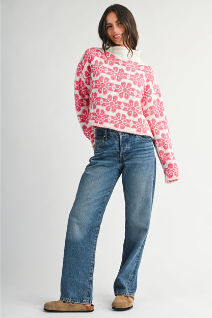 Floral Fair Isle Mock Neck Sweater