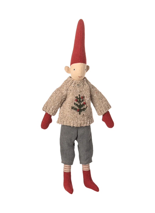 xGet into the holiday spirit with Pixies from Maileg! These playful pixies come dressed in cozy Christmas clothes and are ready to spread some festive cheer. With magnets in their hands and feet, they can climb and decorate just about anywhere. Perfect for adding a touch of whimsy to your home this season. Sold individually